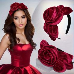 Burgundy Velour Flower Headband