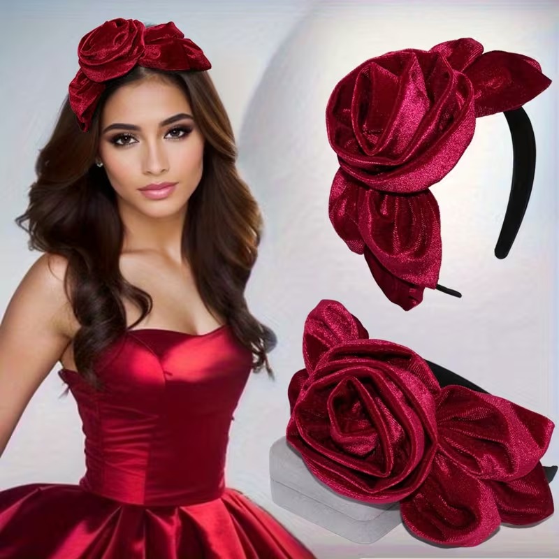 Burgundy Velour Flower Headband