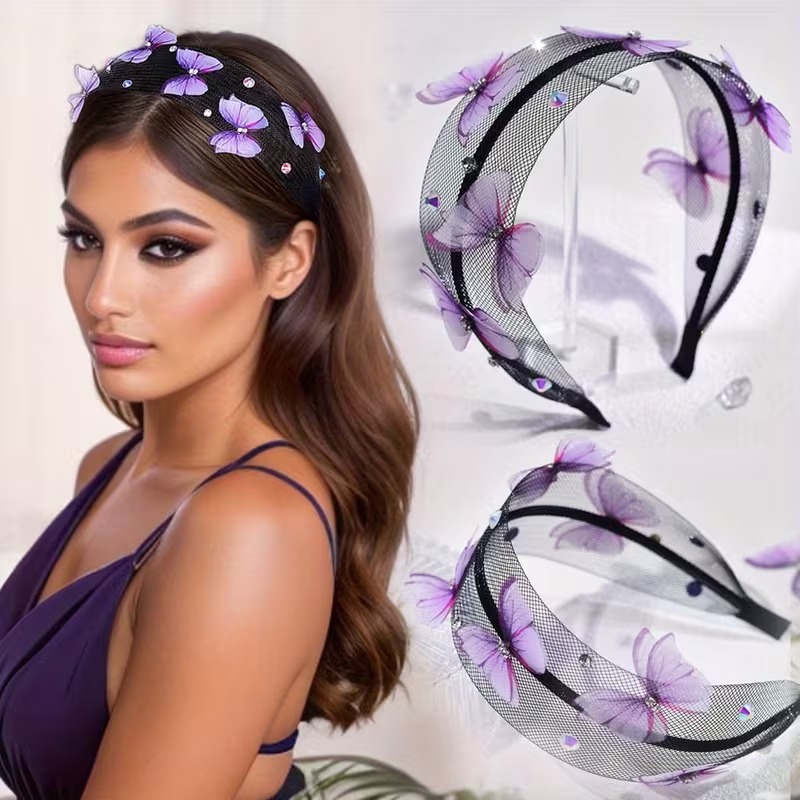 Black Mesh Butterfly Rhinestone Headband