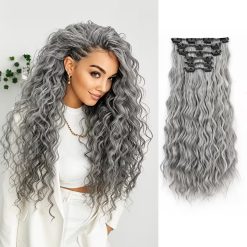 24-Inch Silvery Gray Water Wave Clip-In Hair Extensions